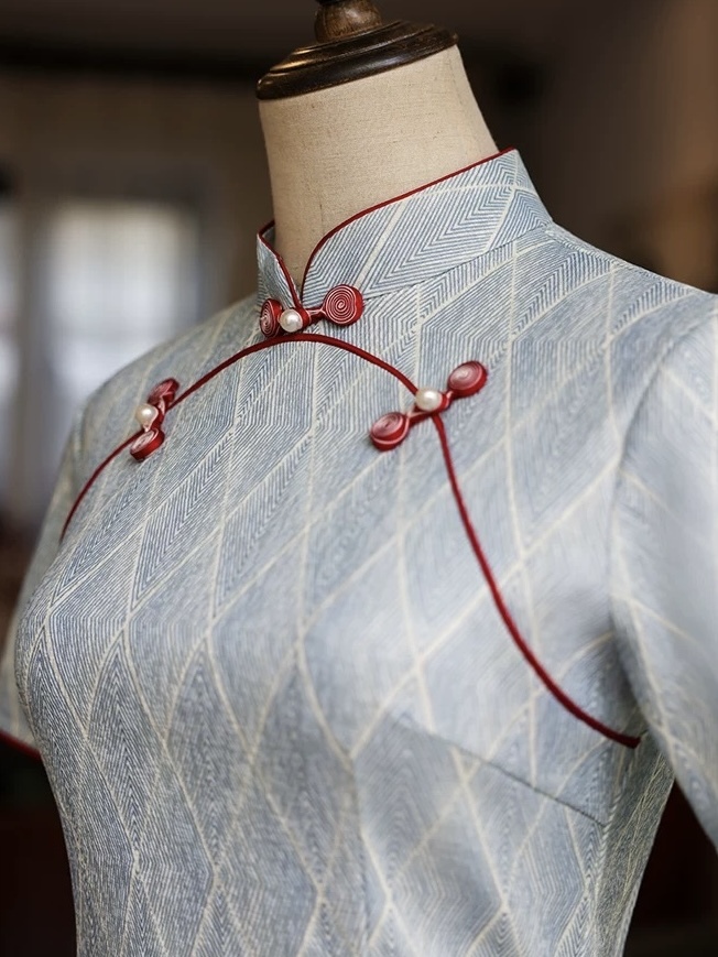 Lu Bai Geometric Printing Cheongsam