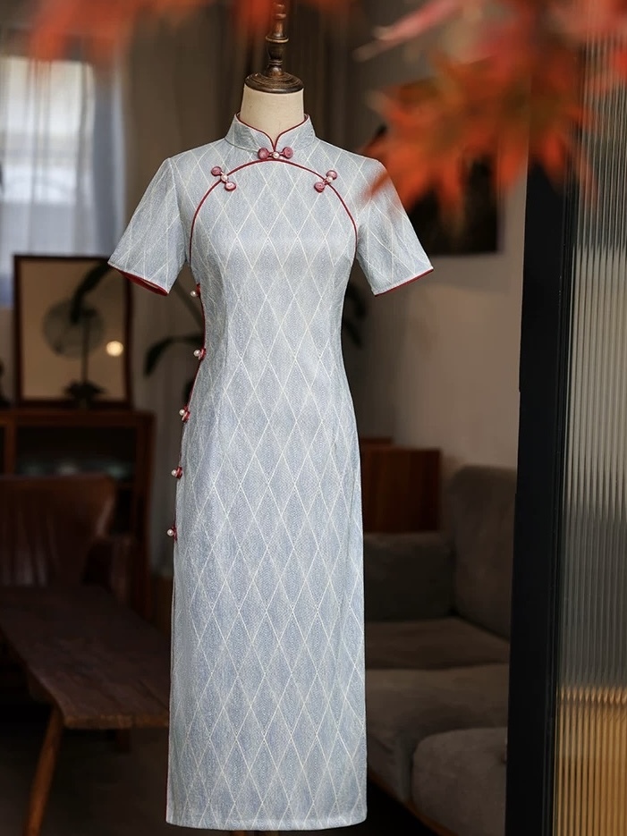 Lu Bai Geometric Printing Cheongsam