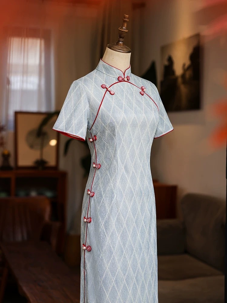 Lu Bai Geometric Printing Cheongsam