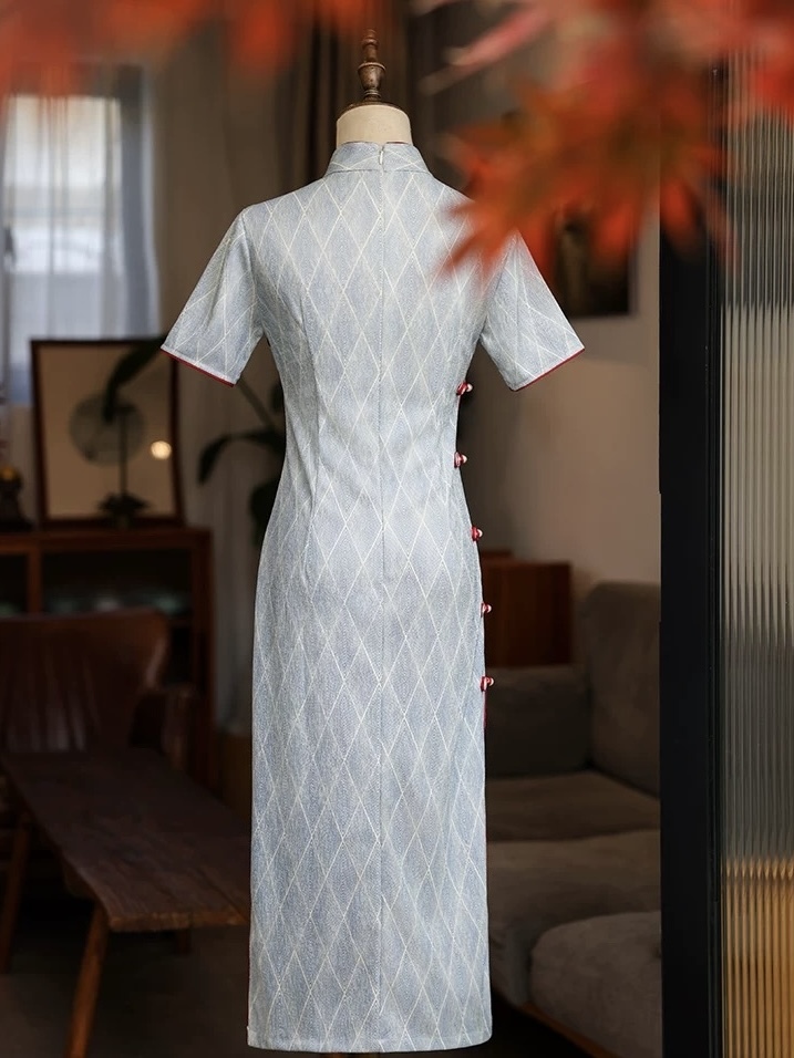 Lu Bai Geometric Printing Cheongsam