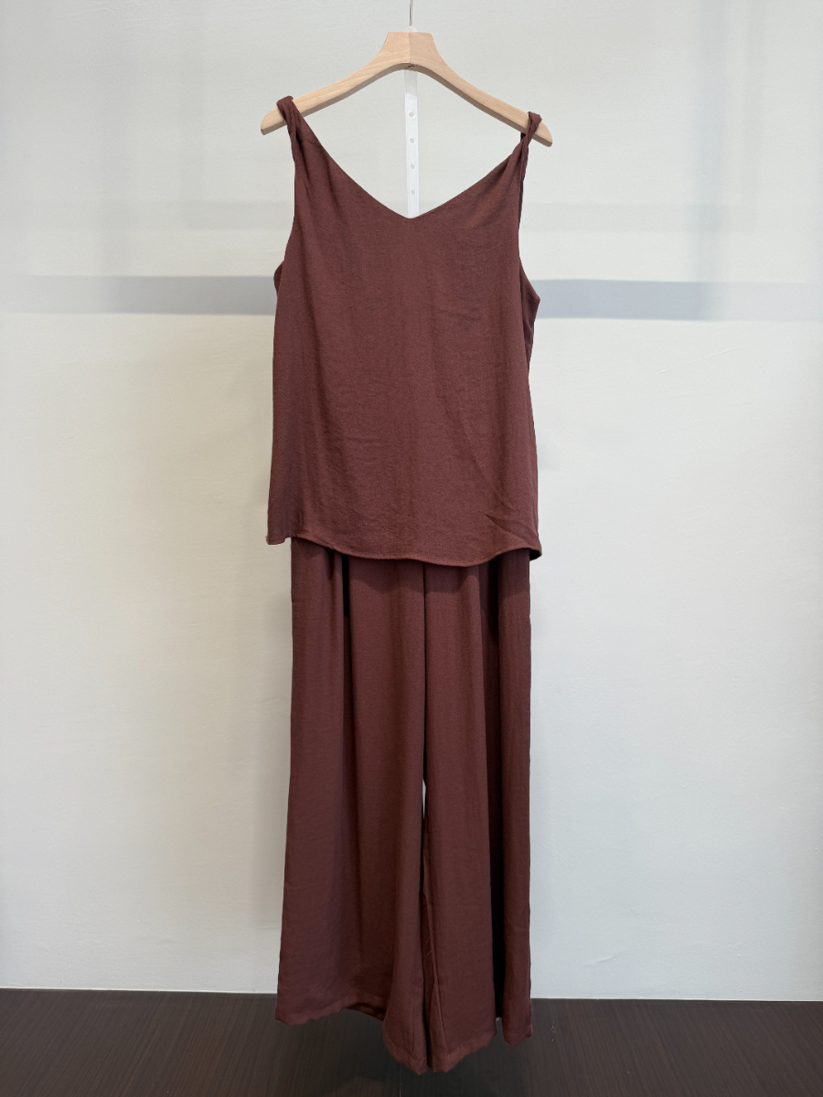 Charter Shoulder Twist Knot Top & Pants Set (PTS102)
