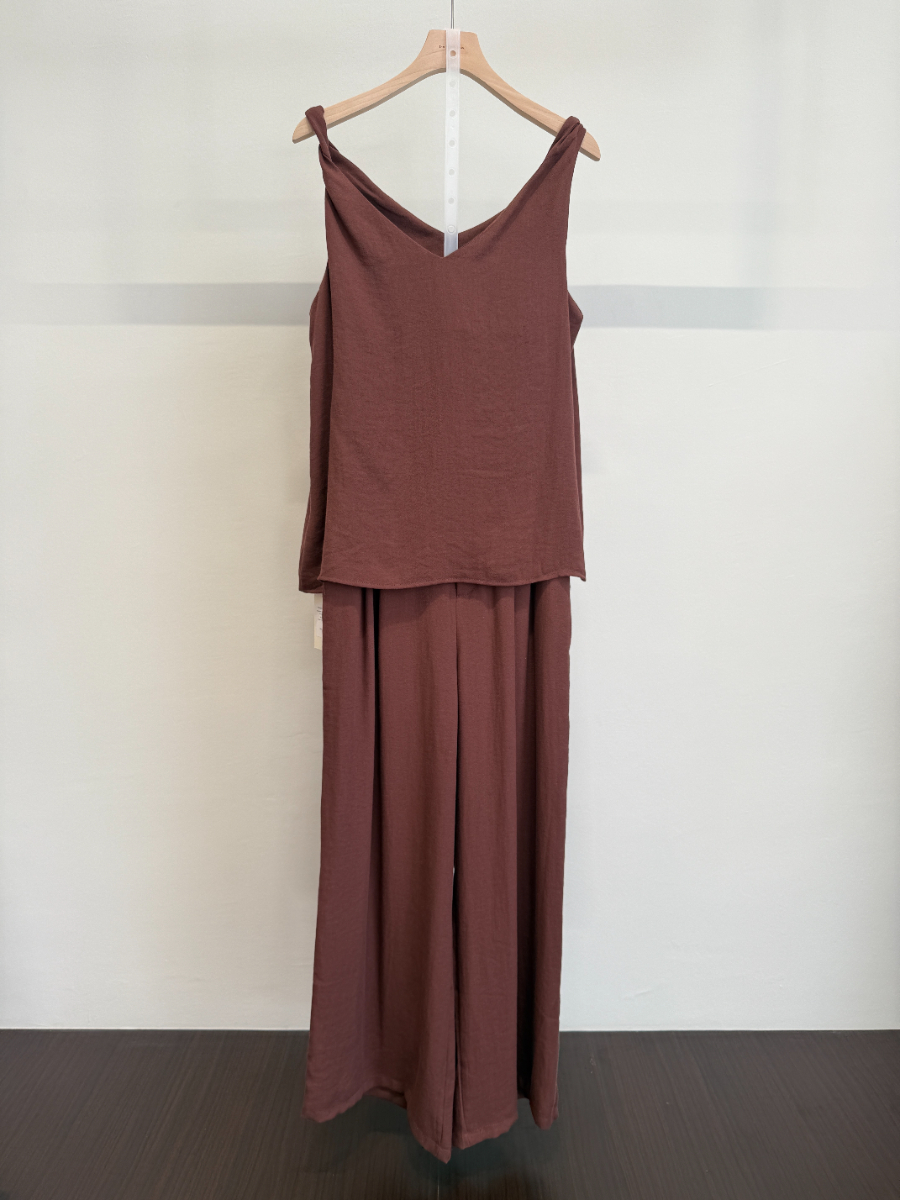 Charter Shoulder Twist Knot Top & Pants Set (PTS102)