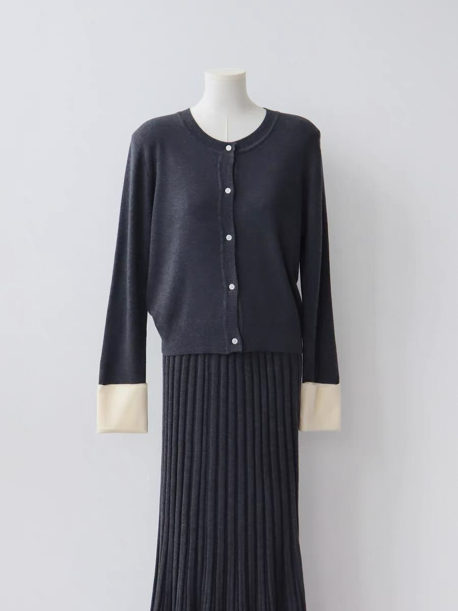 Emery Color Binding Sleeve Cardigan-The Black Bow-