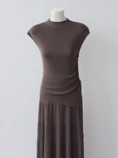 Ellie High Neck Side Ruched Back Button Knit Top-The Black Bow-