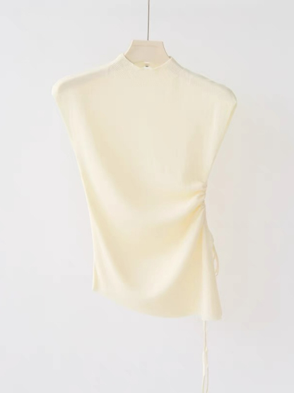 Ellie High Neck Side Ruched Back Button Knit Top-The Black Bow-