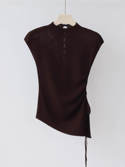Ellie High Neck Side Ruched Back Button Knit Top-The Black Bow-