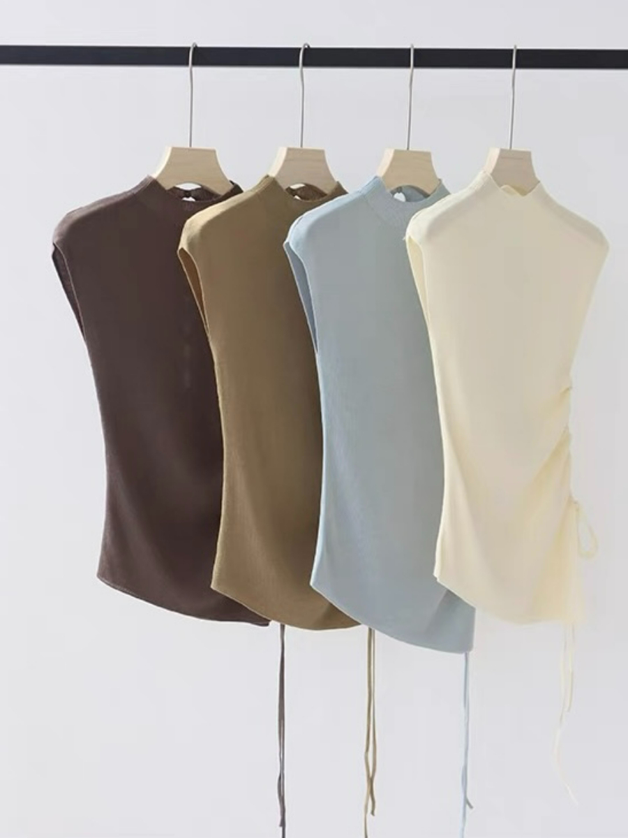 Ellie High Neck Side Ruched Back Button Knit Top-The Black Bow-