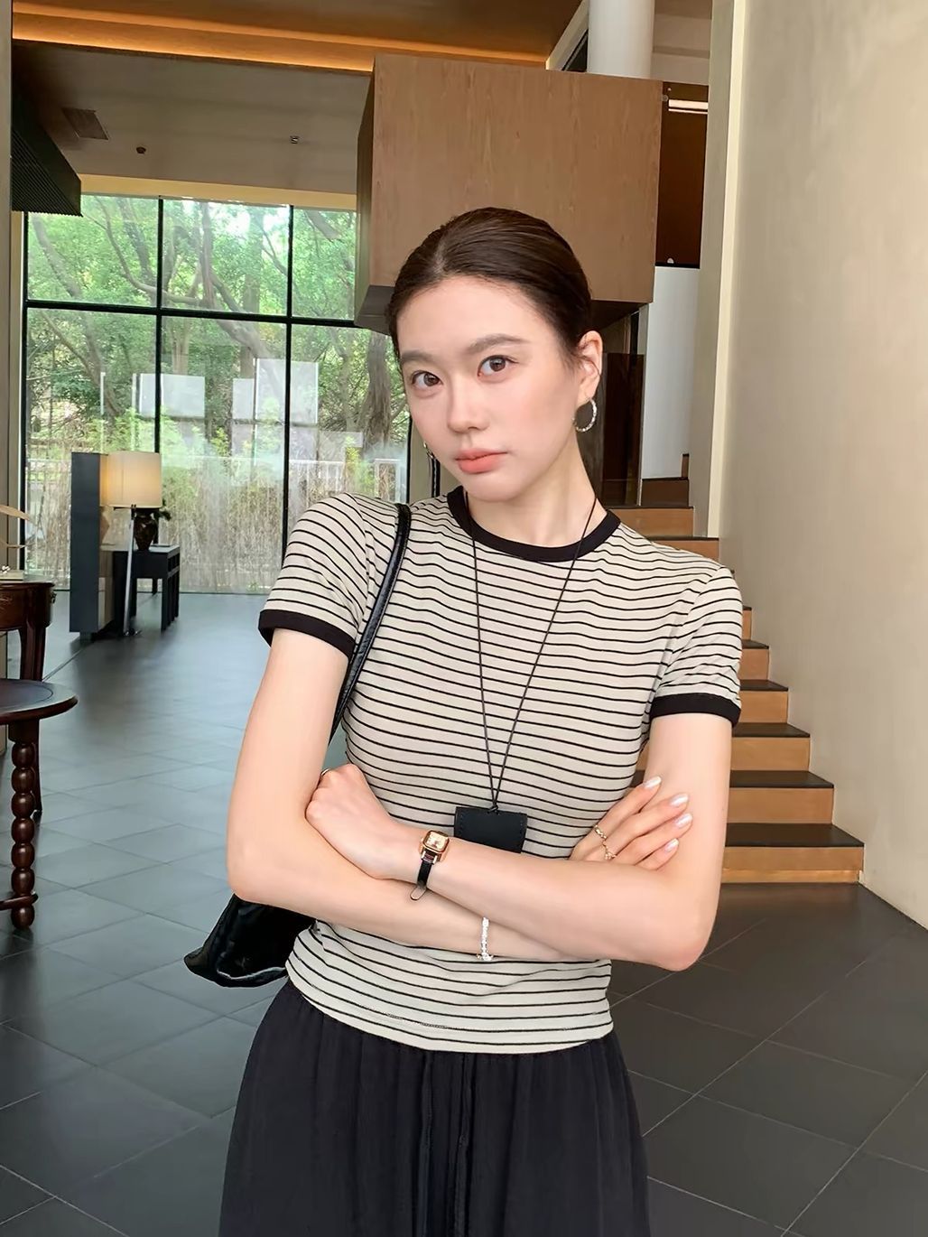Damari Contrast-Trim Striped Fitted Tee