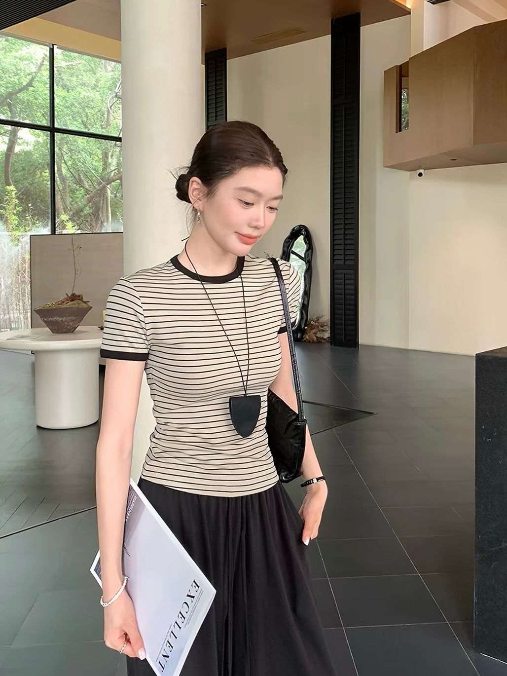 Damari Contrast-Trim Striped Fitted Tee
