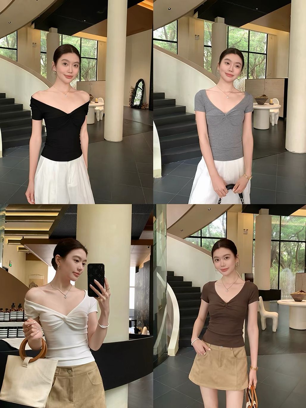 Devorah Two-Way Off-Shoulder Twist-Front Fitted Top