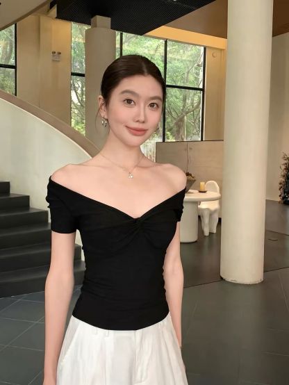 Devorah Two-Way Off-Shoulder Twist-Front Fitted Top