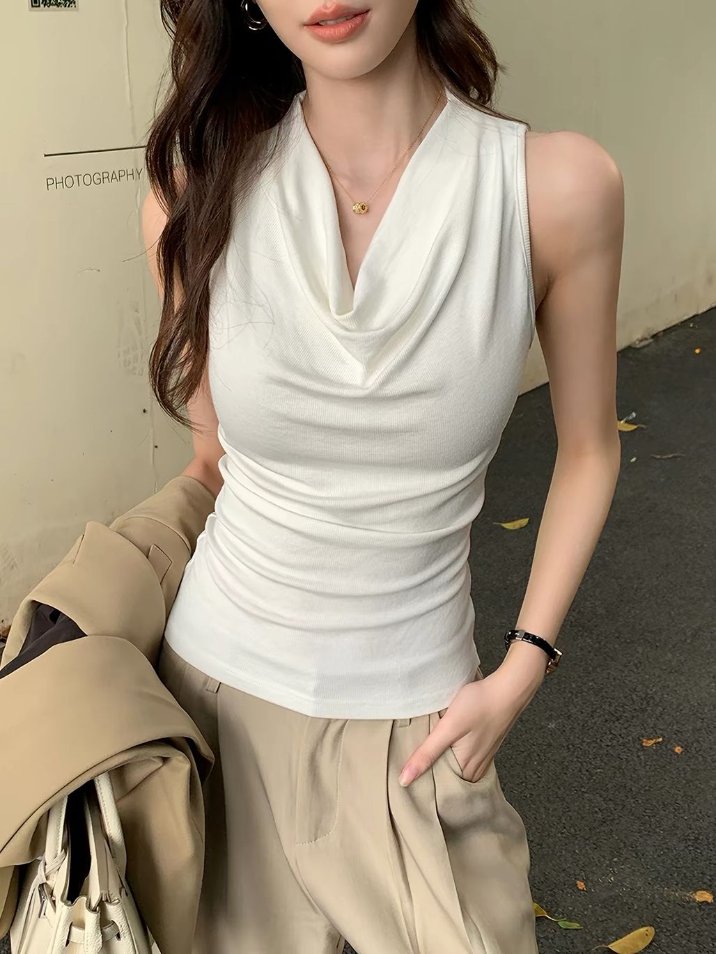 Desyree Cowl-Neck Halter Fitted Top