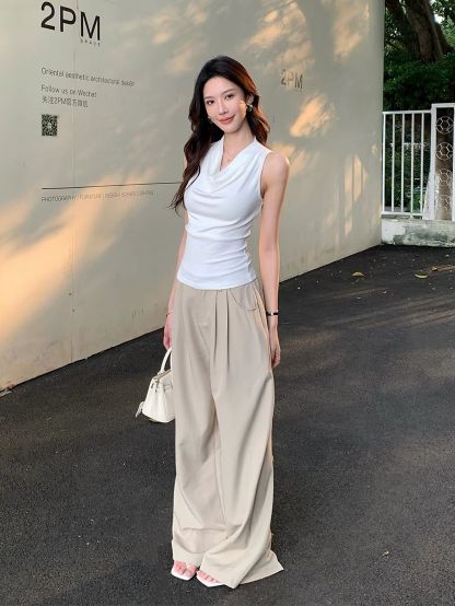 Desyree Cowl-Neck Halter Fitted Top