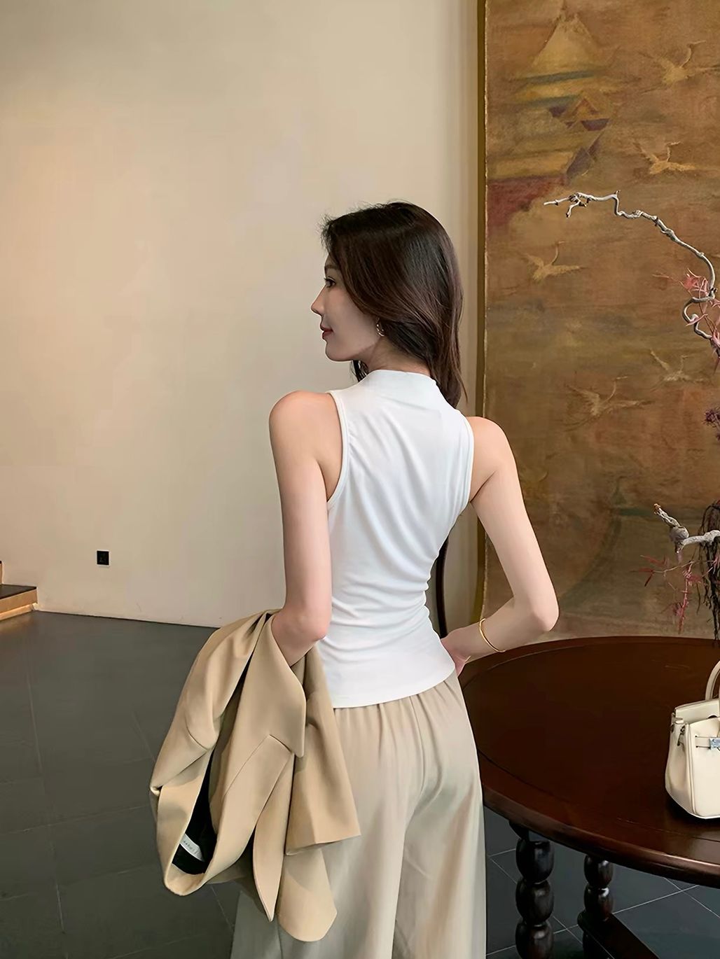 Desyree Cowl-Neck Halter Fitted Top