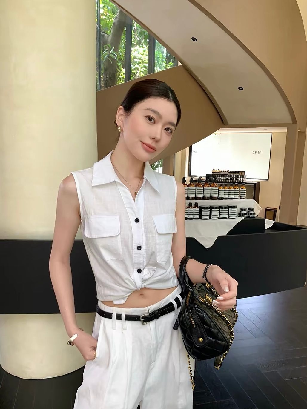 Damaris Linen Cotton Blend Cargo-Pocket Shirt
