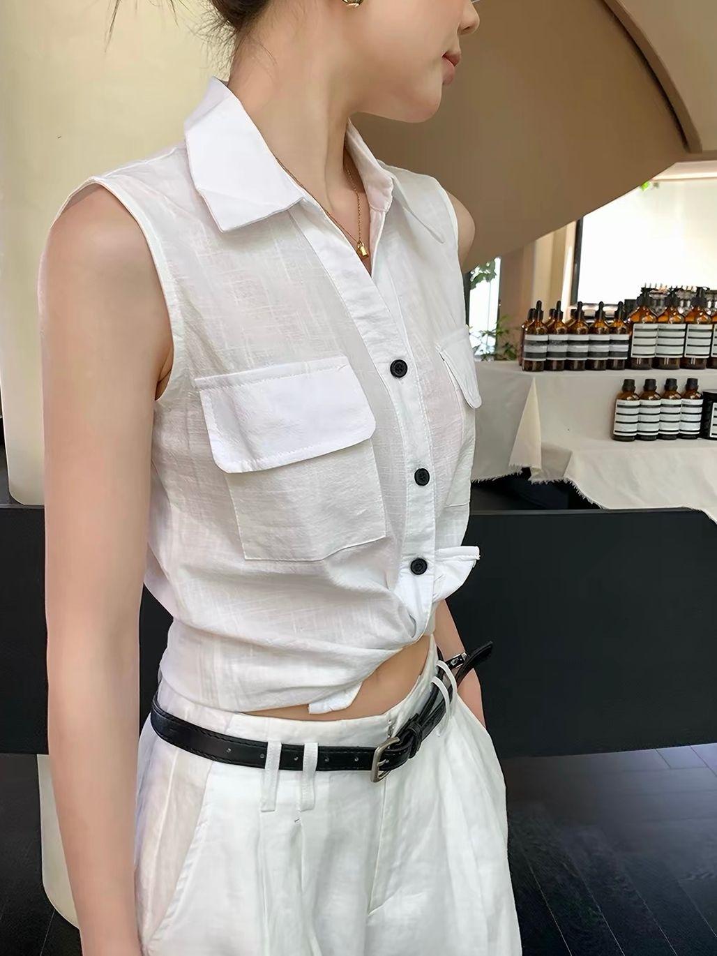 Damaris Linen Cotton Blend Cargo-Pocket Shirt