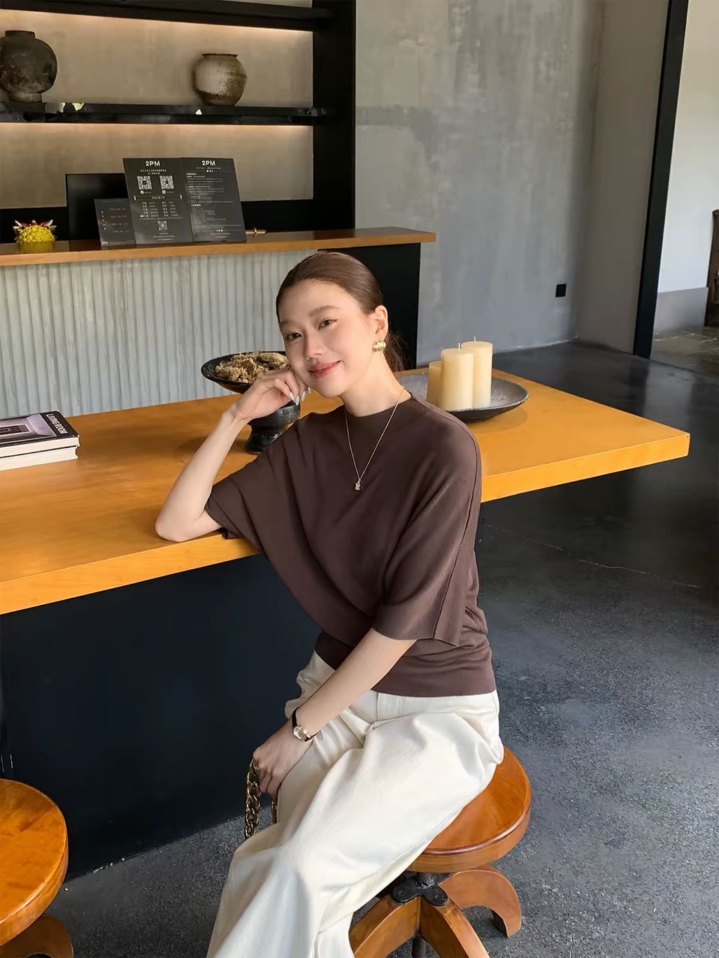 Dove Batwing-Sleeve Fine-Knit Top