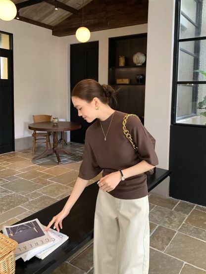 Dove Batwing-Sleeve Fine-Knit Top