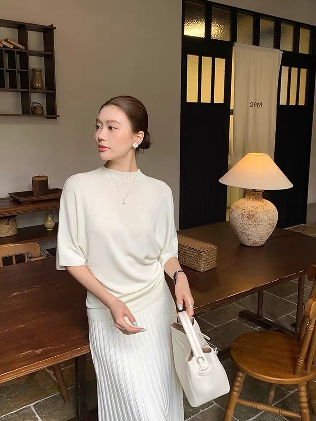 Dove Batwing-Sleeve Fine-Knit Top