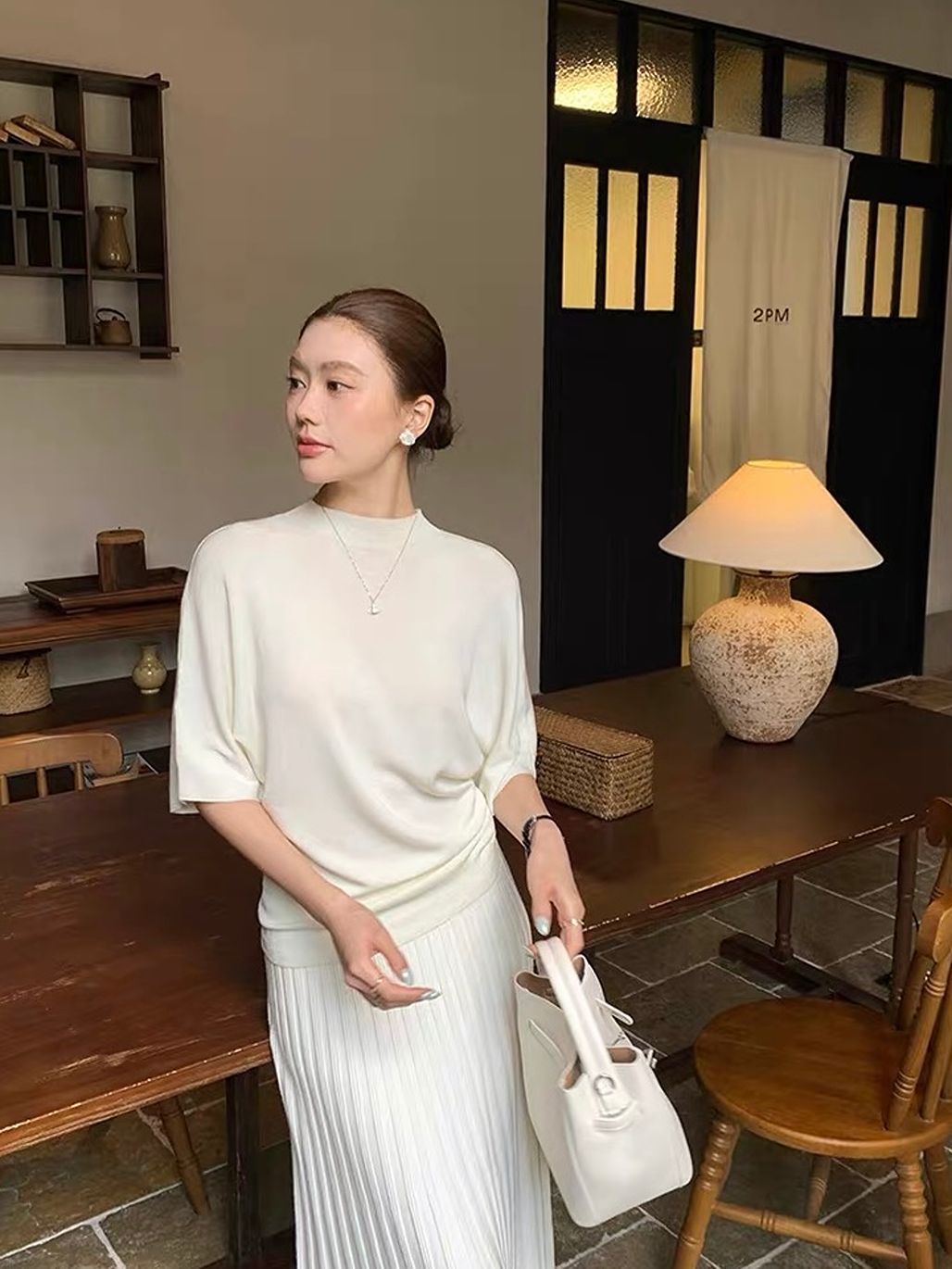 Dove Batwing-Sleeve Fine-Knit Top