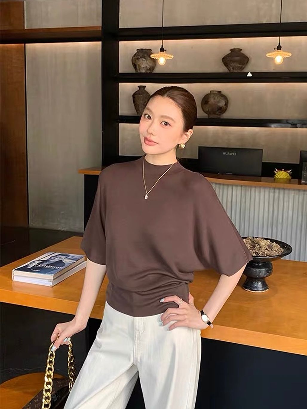 Dove Batwing-Sleeve Fine-Knit Top