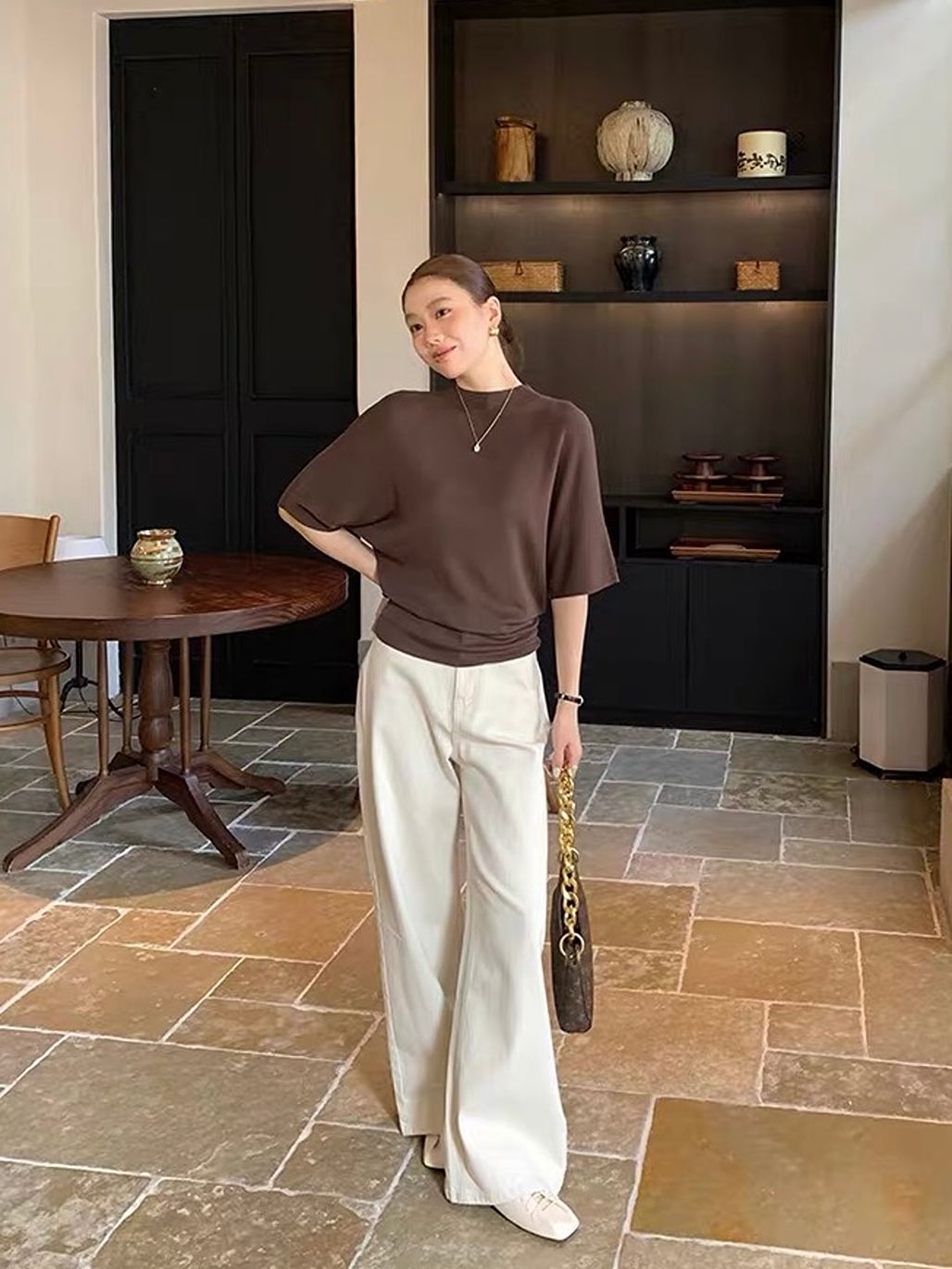 Dove Batwing-Sleeve Fine-Knit Top
