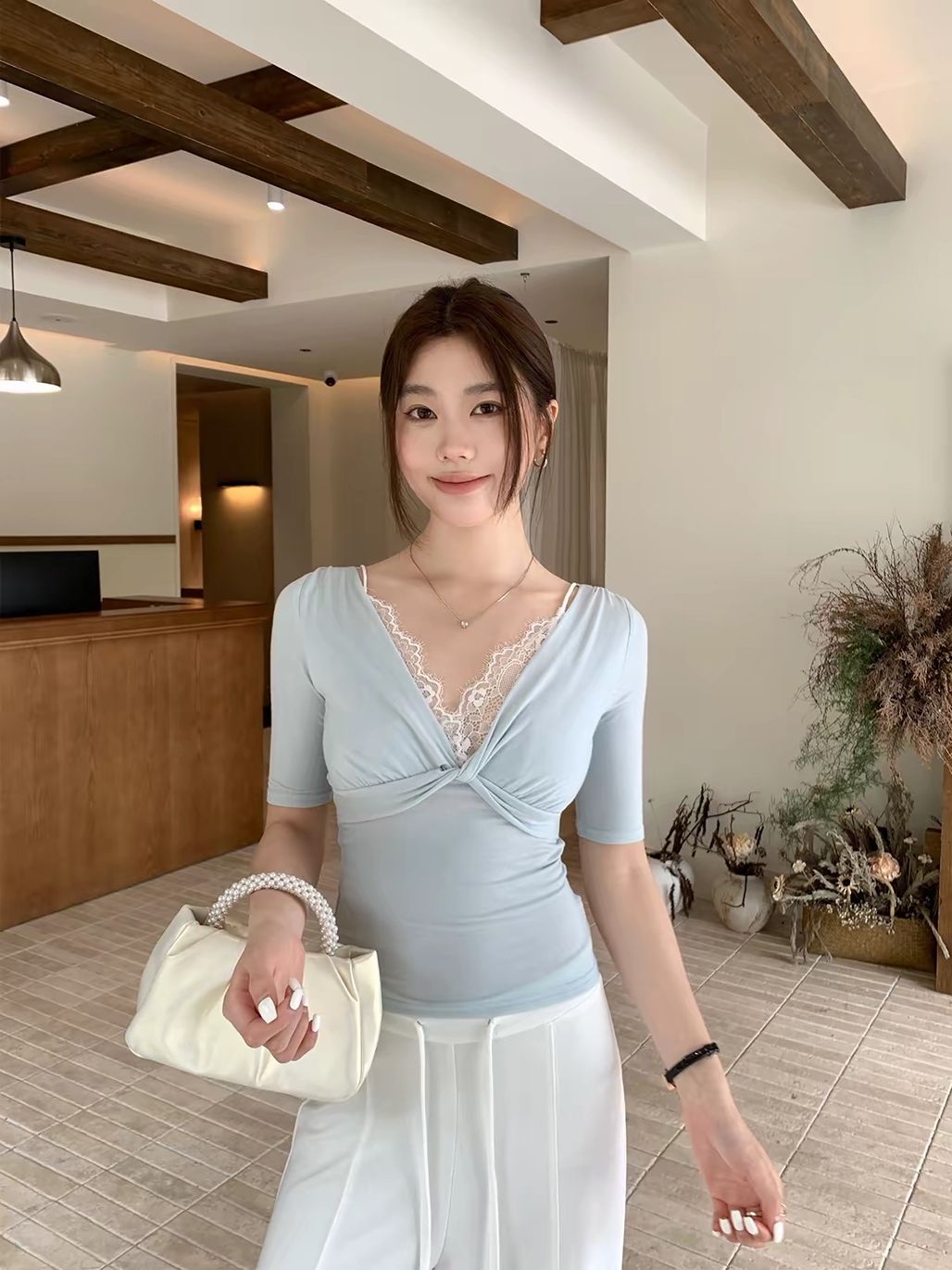 Darlene Lace-Inset Twist-Front Top