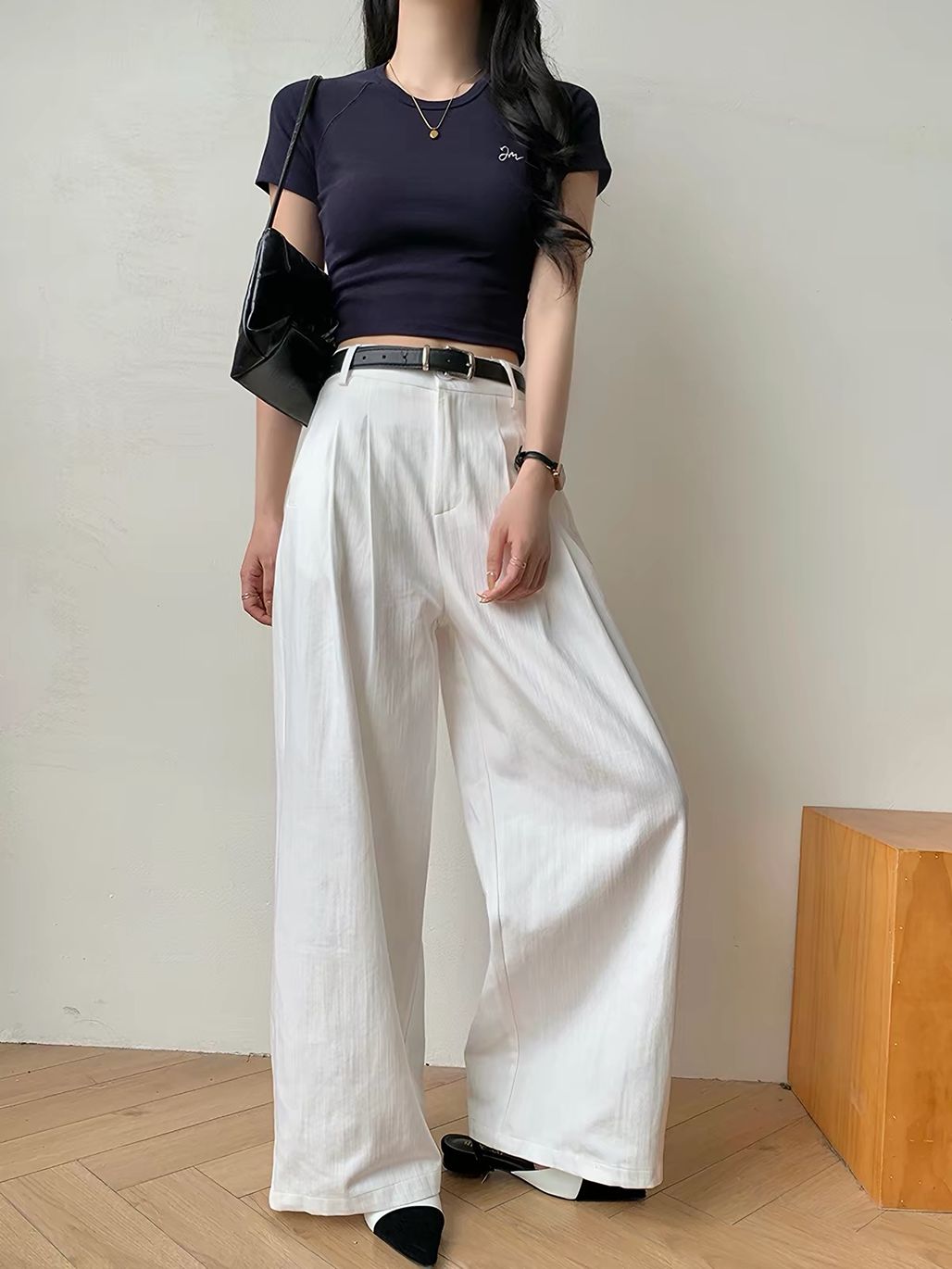 Darren Textured Belted Wide Leg Pants