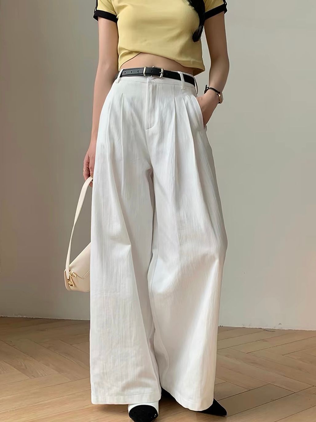 Darren Textured Belted Wide Leg Pants