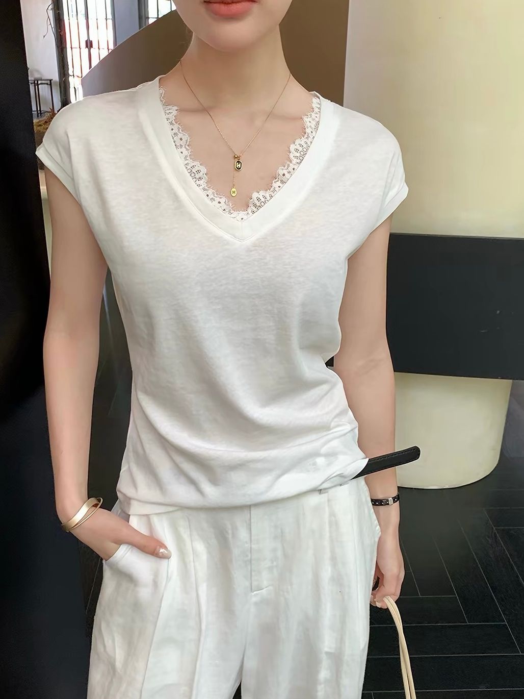 Darryl Relaxed Lace-Trim Sleeveless Tee