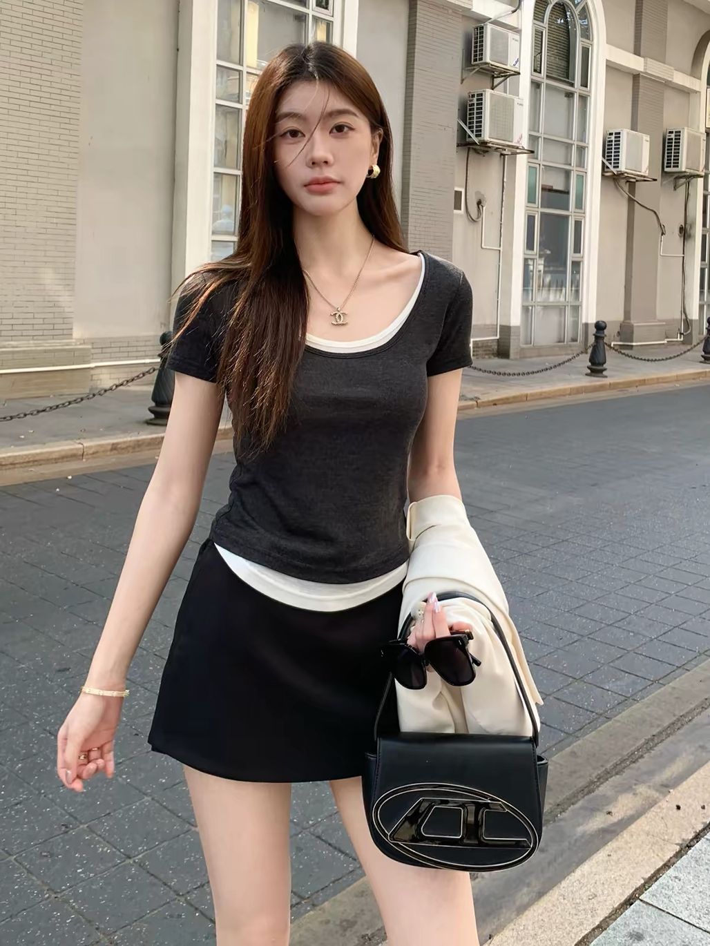 Dalmare Layered Scoop-Neck Top