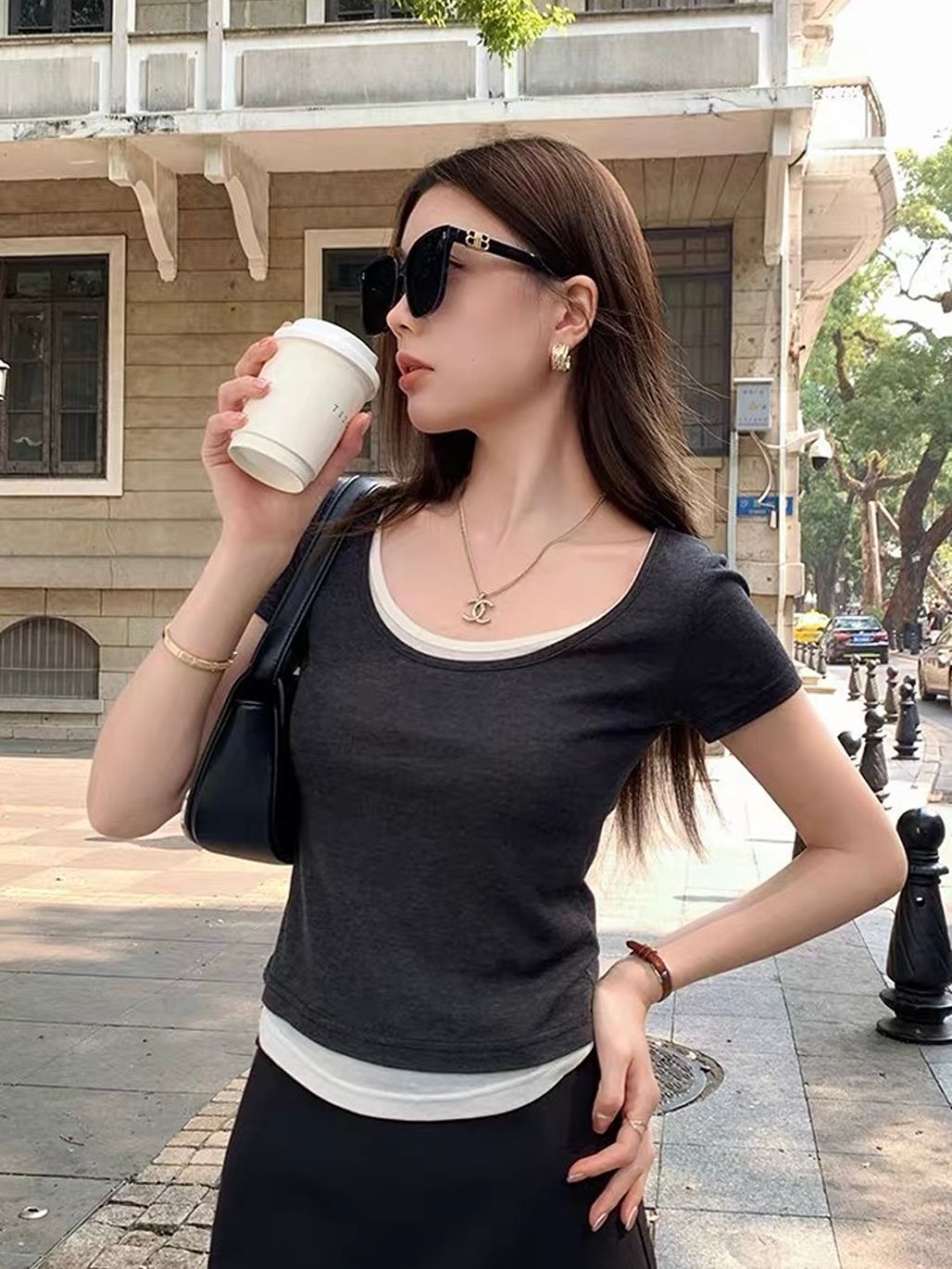 Dalmare Layered Scoop-Neck Top