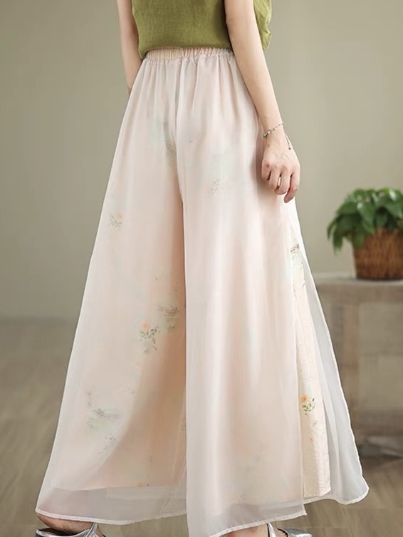 Fang Ning Sheer Wide Leg Pants with Oriental Printing-The Black Bow-