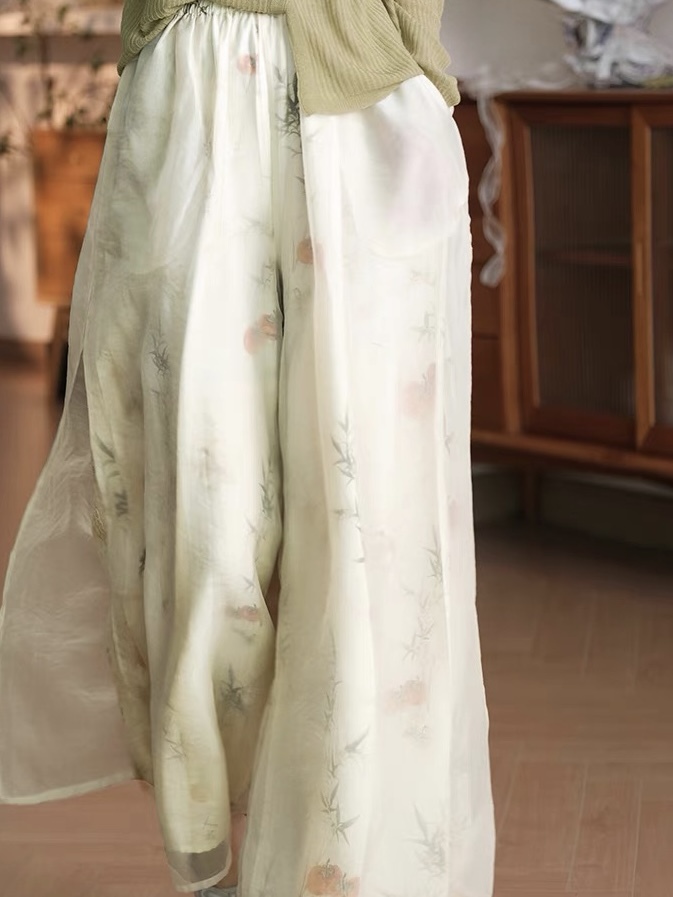 Fang Ning Sheer Wide Leg Pants with Oriental Printing-The Black Bow-
