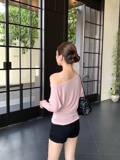 Dareau Asymmetric-Neck Draped Sheer Top