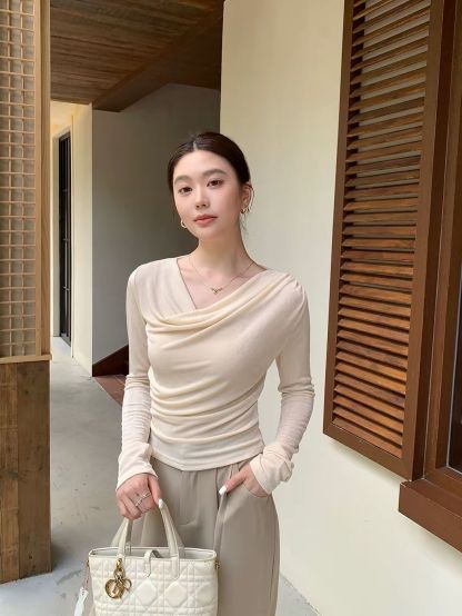 Dylla Cowl-Neck Long Sleeve Top