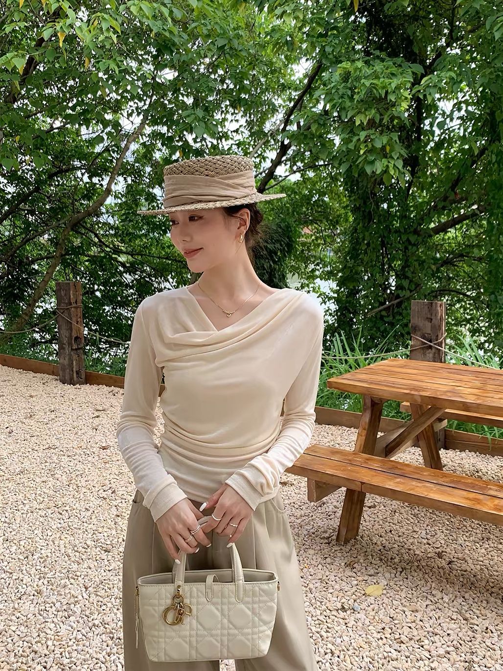 Dylla Cowl-Neck Long Sleeve Top