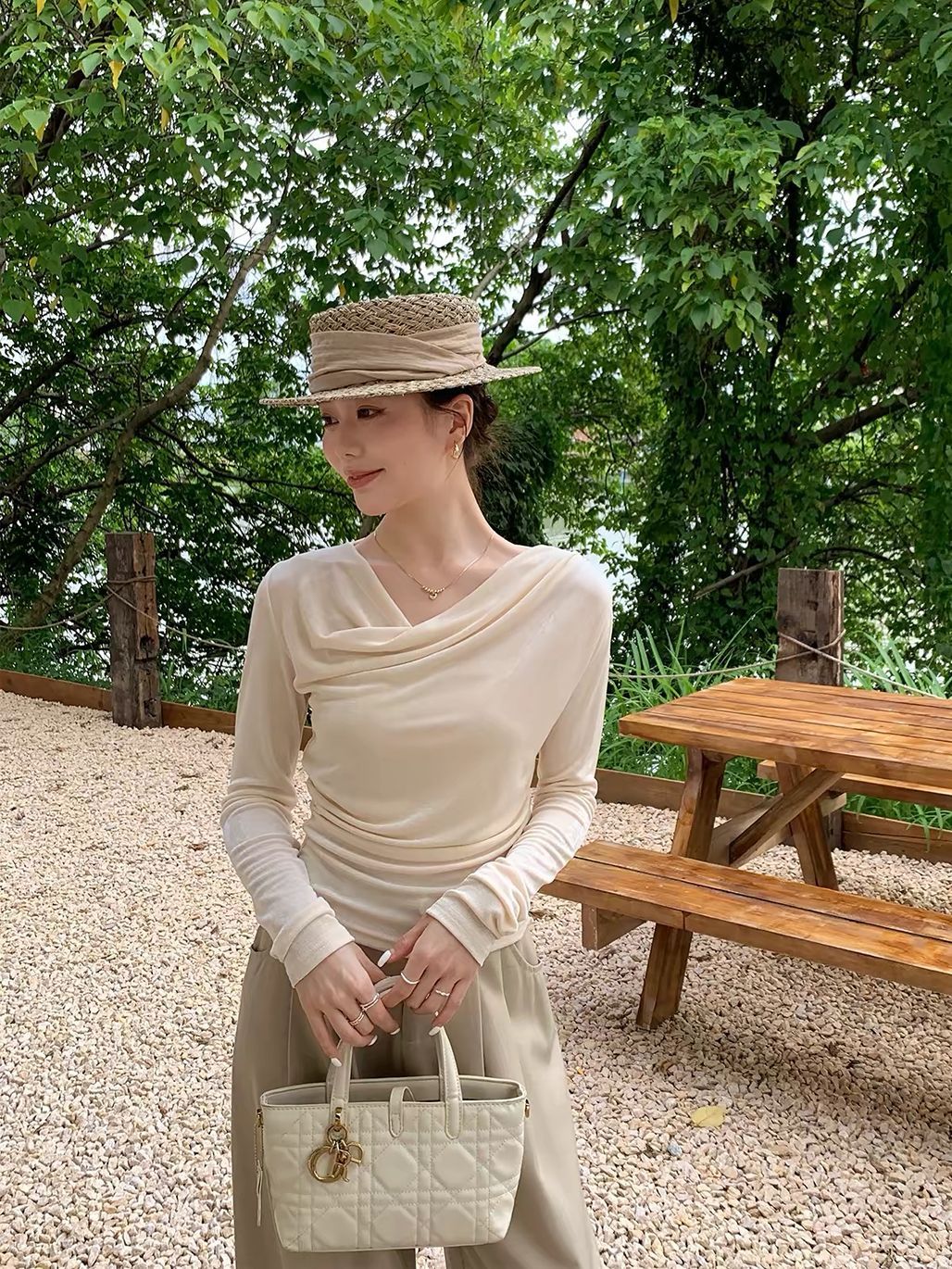 Dylla Cowl-Neck Long Sleeve Top