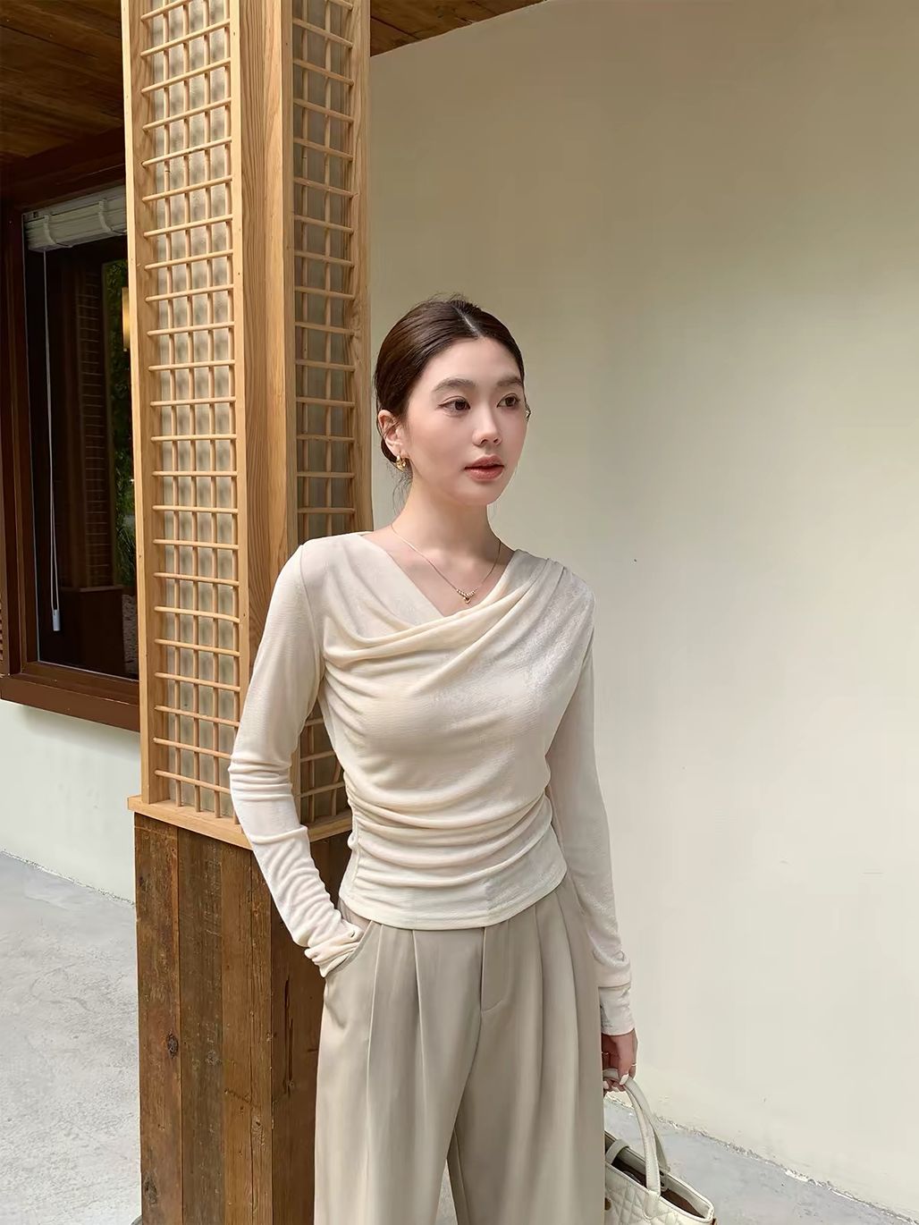 Dylla Cowl-Neck Long Sleeve Top