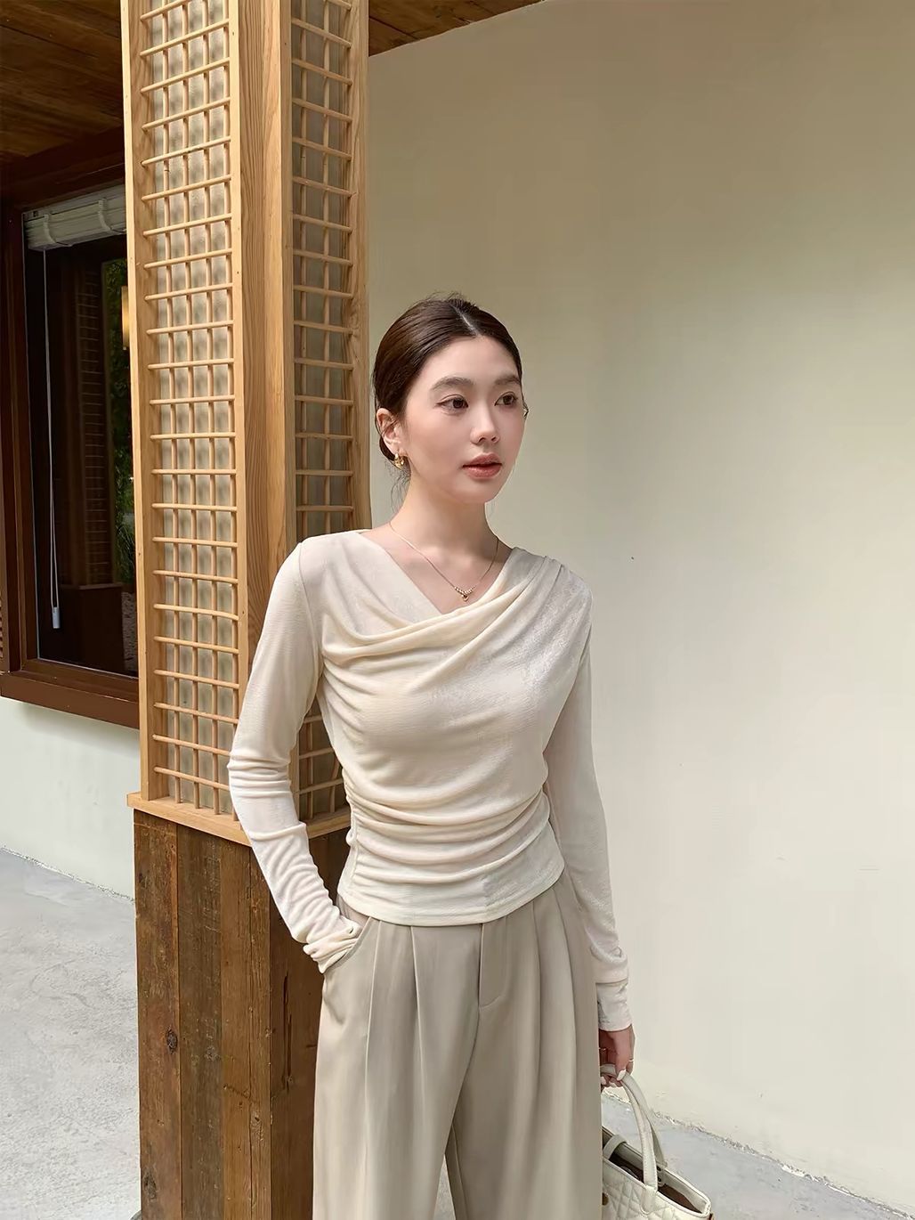 Dylla Cowl-Neck Long Sleeve Top