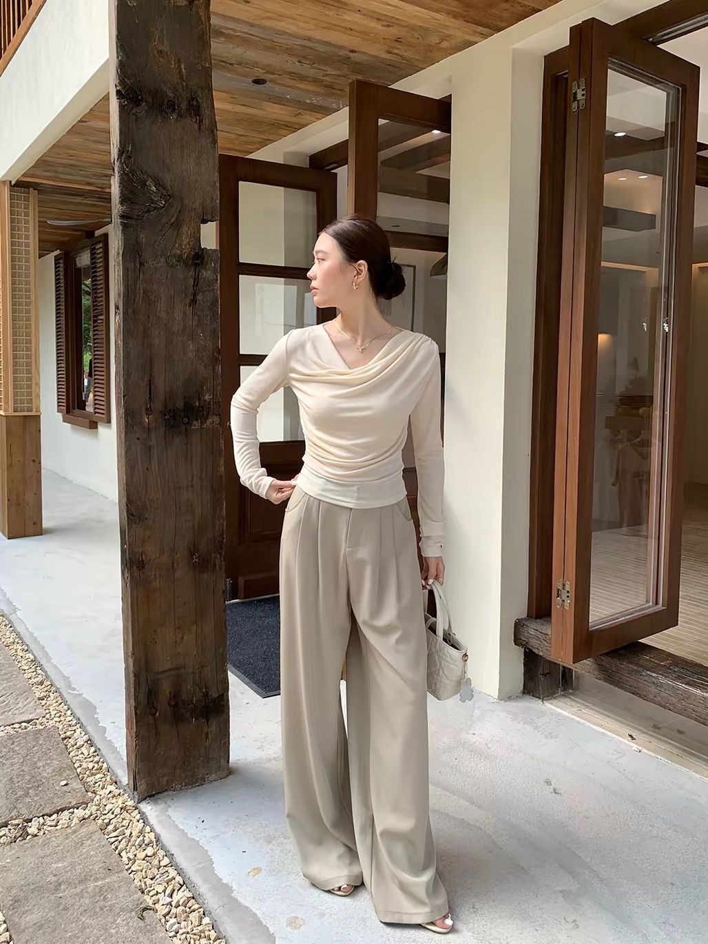 Dylla Cowl-Neck Long Sleeve Top