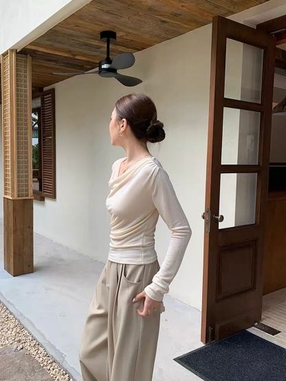 Dylla Cowl-Neck Long Sleeve Top