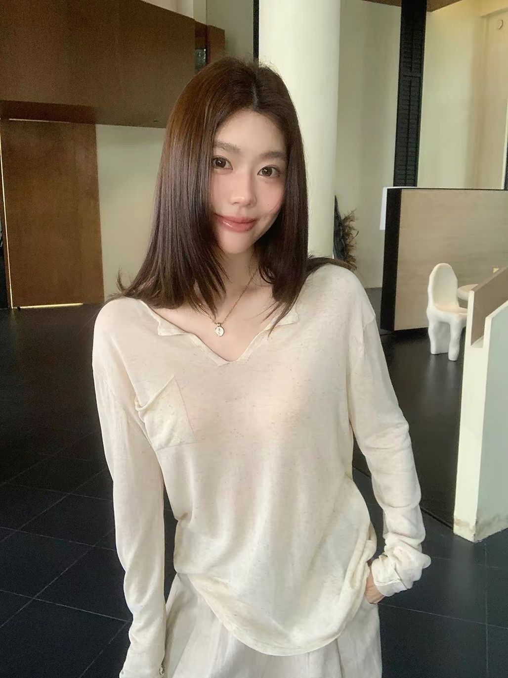 Darana Raw-Edge V-Neck Slouchy Knit Top