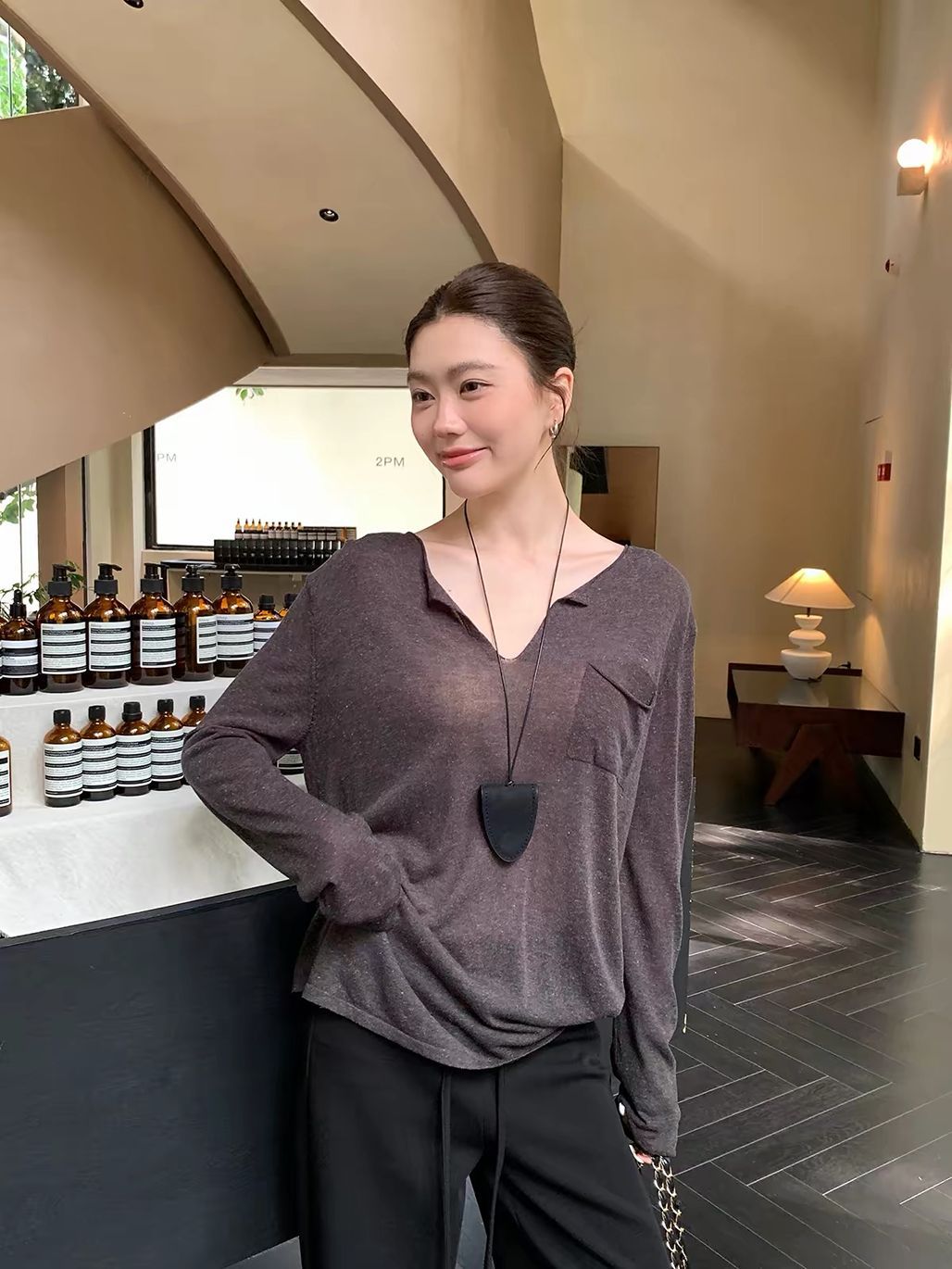 Darana Raw-Edge V-Neck Slouchy Knit Top