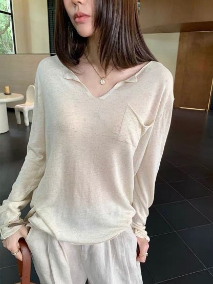 Darana Raw-Edge V-Neck Slouchy Knit Top