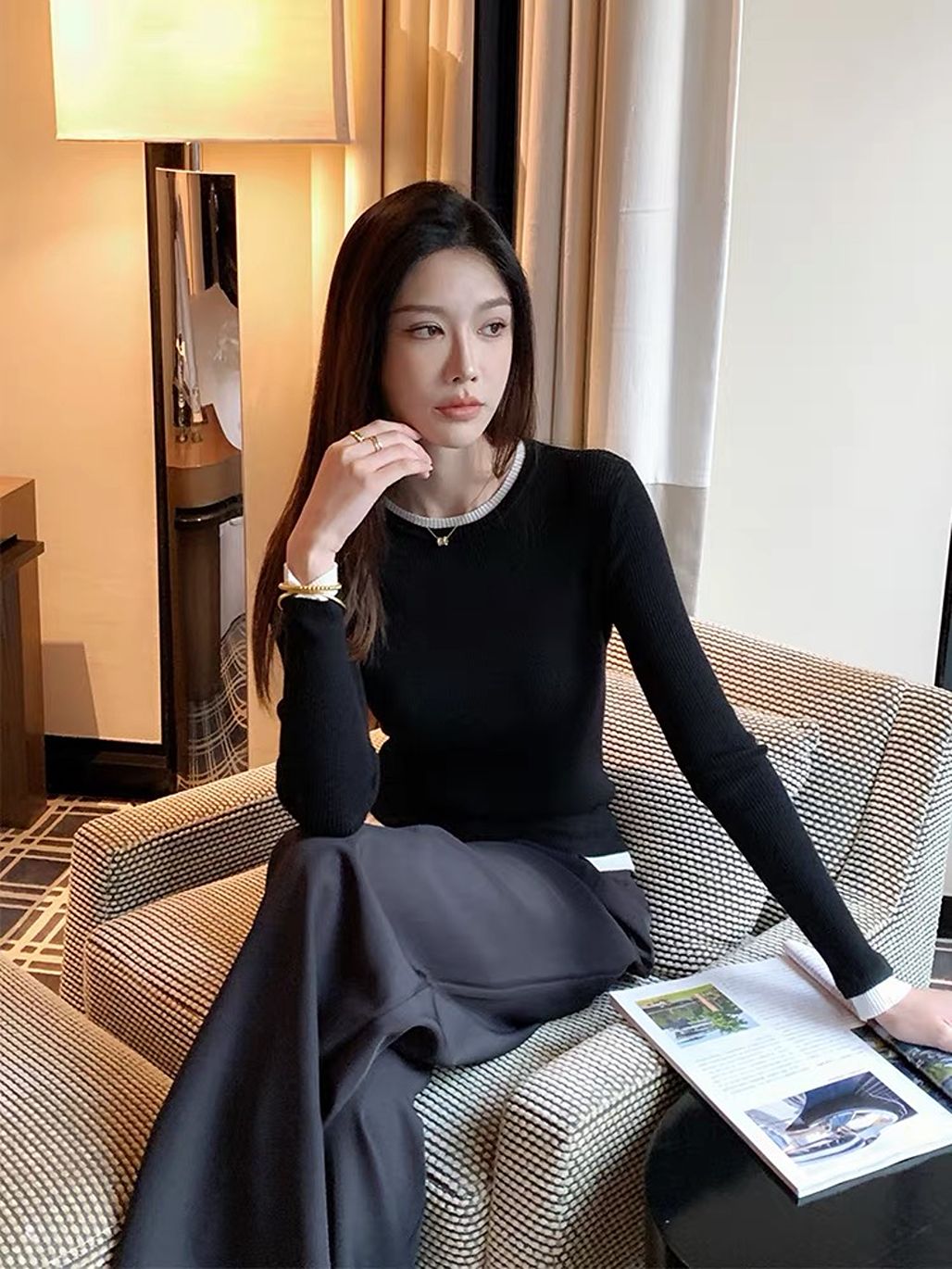 Dyee Color Binding Long Sleeve Top