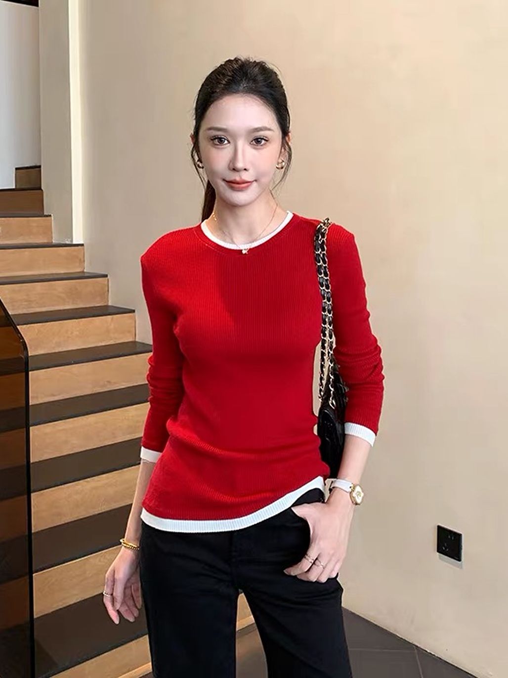 Dyee Color Binding Long Sleeve Top