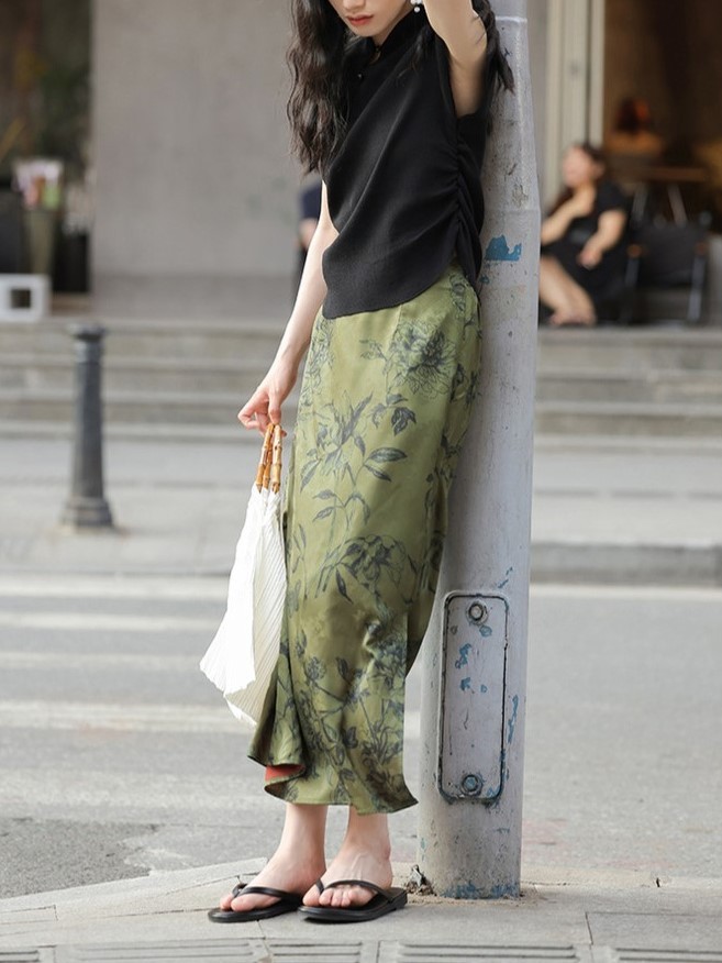 Fang Ye Oriental Printing A-Line Skirt-The Black Bow-