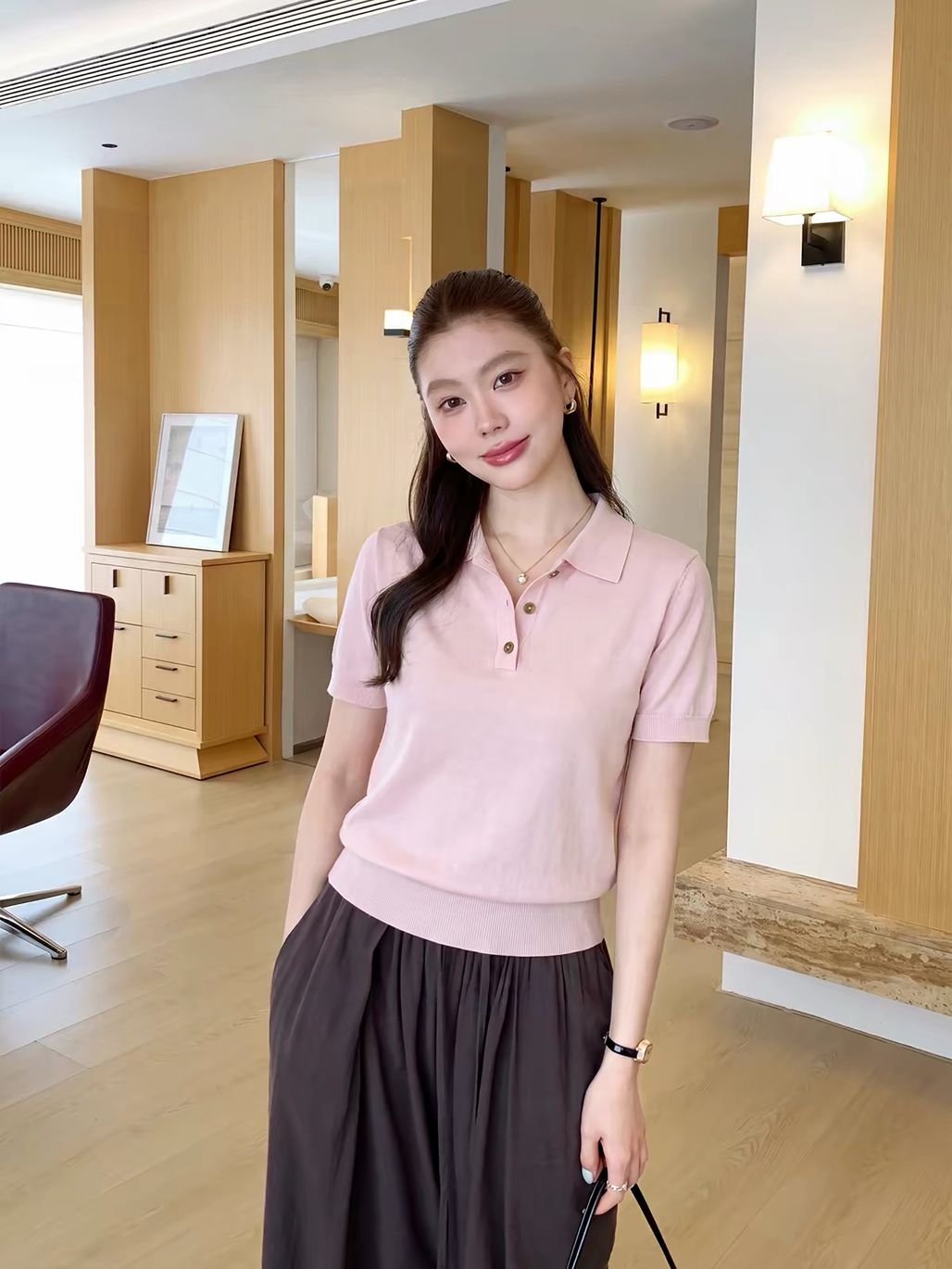 Daiane Relaxed Fine-Knit Polo Tee