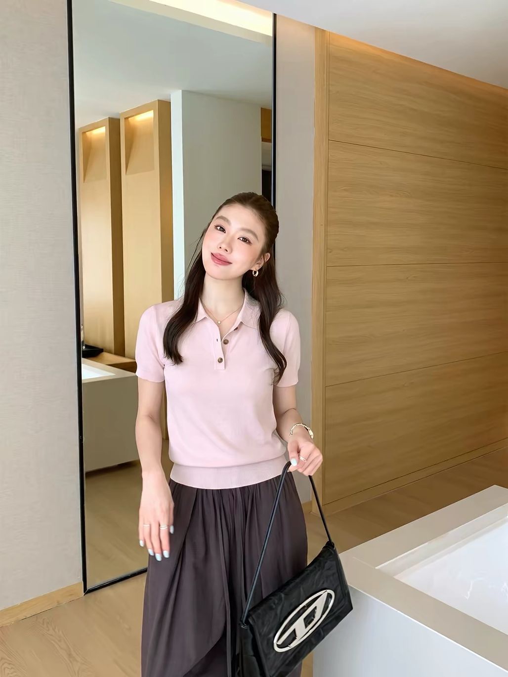 Daiane Relaxed Fine-Knit Polo Tee